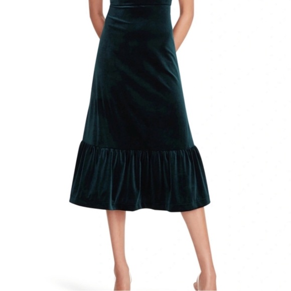 NWT Betsey Johnson Sweetheart Neck Emerald Green Velvet Sleeveless Midi Dress L - Picture 2 of 12